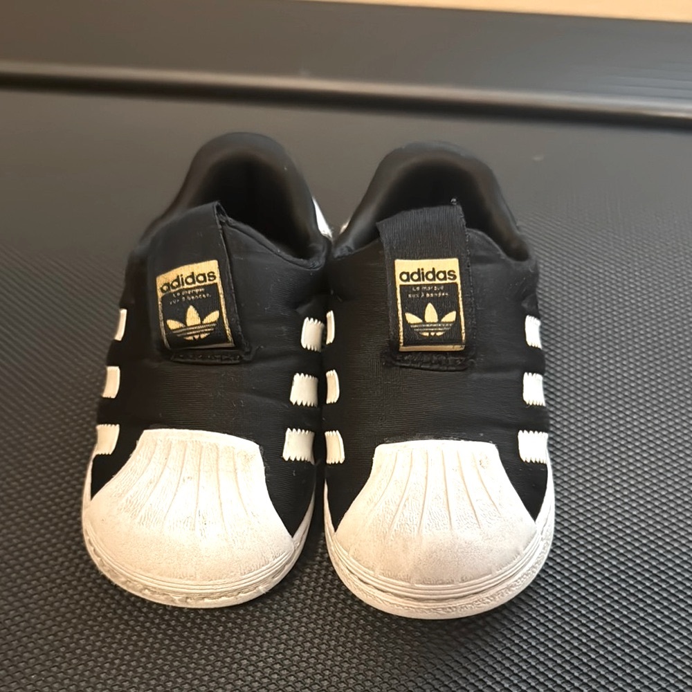 Adidas Black and White Superstar Slip-On Sneakers